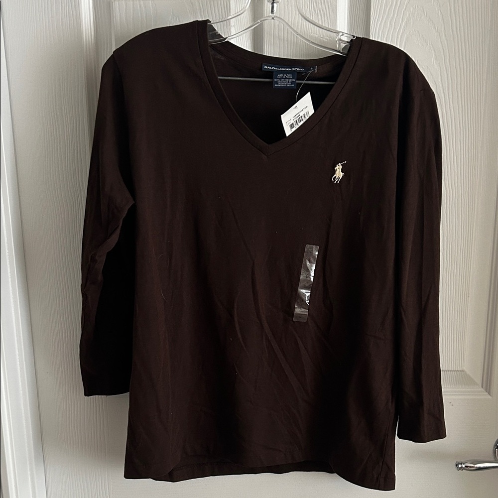 Ralph Lauren Dark Brown V-Neck Top new with Tags